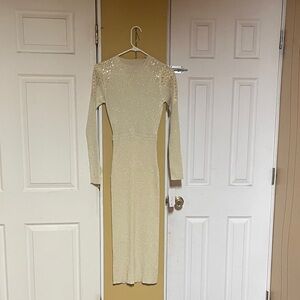 BCX Shimmering Cream Long Sleeve Dress